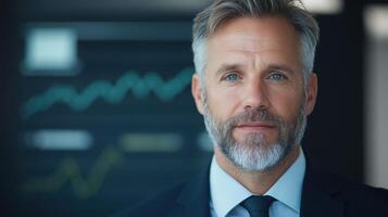 Professional man with beard and suit, exuding confidence in corporate setting photo