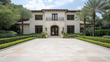 Luxurious Mediterranean style estate with elegant architecture and lush landscaping photo