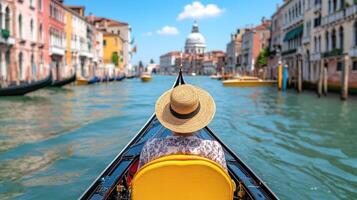serene gondola ride through picturesque canals of Venice, showcasing vibrant buildings and clear photo