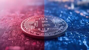 visual representation of cryptocurrency, showcasing Bitcoin coin digital circuit background photo