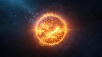 vibrant sun radiating energy in cosmic space, surrounded by stars and nebulae photo