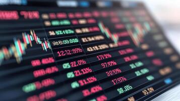 Stock market display showing strong performance with fluctuating graphs and data trends photo
