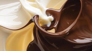 A close up of chocolate and white liquid photo