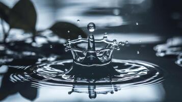 Water droplets falling from a water drop on a black background photo
