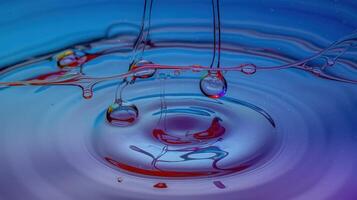 A drop of water is shown with a blue background photo