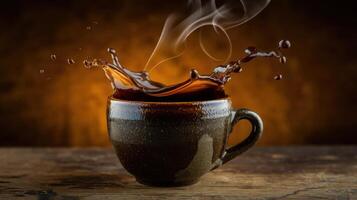 A cup of coffee with smoke coming out of it photo