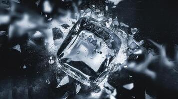 A broken ice cube on a black background photo