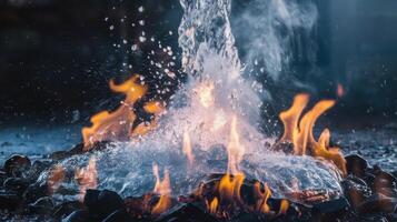Water pouring from a fire with rocks and water photo