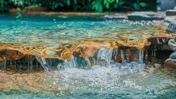A waterfall in a pool with rocks and water photo