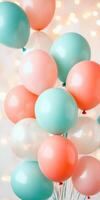 Pastel balloons with soft bokeh lights in celebration background photo