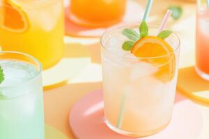 Refreshing citrus beverages with ice and slices of orange on a sunny day photo