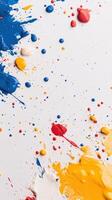 Vibrant abstract paint splatter with bold colors on white canvas background photo