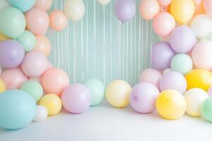 Colorful balloon arrangement in pastel tones creating a festive and joyful atmosphere photo