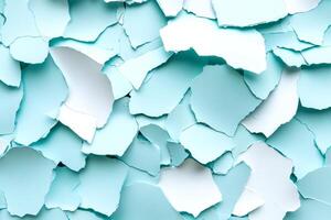 Torn blue paper pieces creating abstract textured background in vibrant artistic design for creative concepts photo