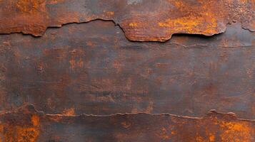 Rusty metal texture with weathered surface and corrosion patterns in industrial setting photo