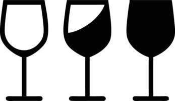 Stylized Wine Glasses Icons, Set of 3, Black and White, Simple Symbol Design vector