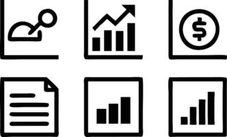 Black Hand Drawn Set of Statistics, Reports, and Business Analysis Icons on White vector