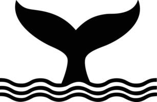 Whale Tail Silhouette Above Waves Icon On White Background Design vector