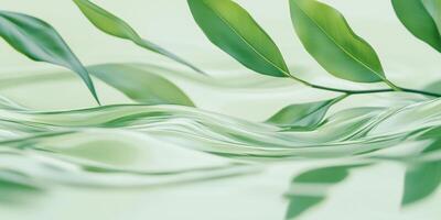 Green Leaves Floating on Smooth Water Surface Creating Tranquil Abstract Nature Scene, photo