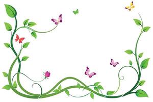 Flourish Design with Butterflies and Leaves on a White Background Elegant vector