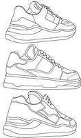 sneaker outline drawing icon, set of sneakers design isolated, black line sneaker template, set of shoes vector