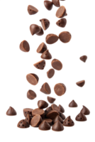 Chocolate Chips float in the air, separated, isolated on a transparent background png