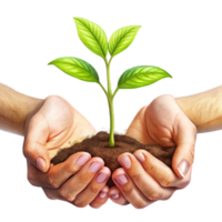 Hands Surrounding a Young Plant Sprout with Care in Transparent Background png