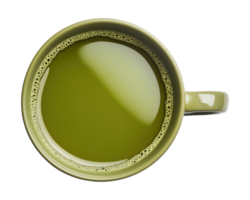 Top view of a cup with matcha green tea isolated on transparent background png