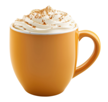 Orange cup with pumpkin latte with foam isolated on transparent background png