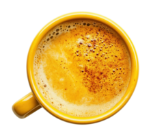 Top view of a cup with pumpkin latte, isolated on a transparent background png