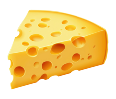 Illustration of a yellow triangular piece of cheese with many holes, isolated on a transparent background png