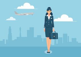 Beautiful flight attendants who serve passengers vector
