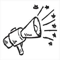 Loudspeaker doodle drawing. Sketch media propaganda. Marketing megaphone announce or broadcast. Emergency speaker. Cartoon warning vector