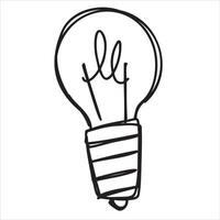 Lightbulb drawing. Light Bulb idea invention. Black and white inspiration illuminated symbol. Simple line glass doodle electrical lamp vector