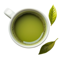 Top view of white cup with matcha tea isolated on transparent background png