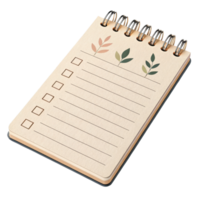 A minimalist memo notepad with structured bullet points and natural leaf png