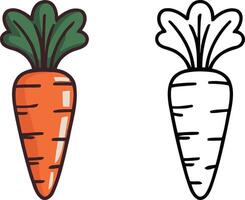cute carrot flat illustration with color and outline coloring page vector