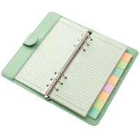 A green colored lined notepad with colorful sticky tabs for organizing and referencing notes documents png