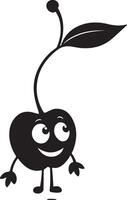 A cartoon black cherry character with a leaf on its head vector