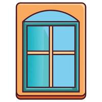 Charming Cartoon Illustration of a Four Pane Window with Arch Top and Orange Frame vector