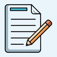 Simple Illustration of a Sheet of Paper and Pencil for Note Taking and Writing vector