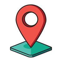 A Red Map Location Pin Icon on a Teal Square Base Illustration Graphic Design Element vector