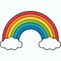 Vibrant Rainbow Arcing Across a White Sky with Fluffy Clouds vector