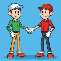 Two Cartoon Characters Shaking Hands in Agreement Partnership Deal vector