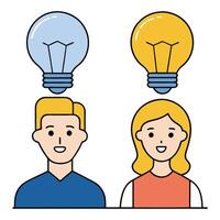 Man and Woman with Light Bulbs Representing Ideas and Innovation vector