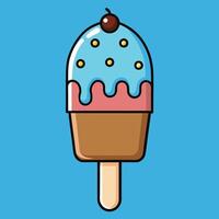 Delicious Summer Treat Ice Cream Pop with Chocolate and Blue Ice Cream Drizzle Topped with a Cherry vector
