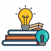 Bright Ideas from Books Learning Education Knowledge Wisdom Stack of Books Illuminated Bulb vector