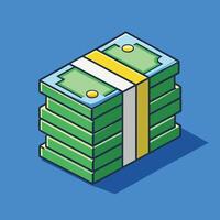 A large stack of cash money illustrated with isometric design style a bundle of banknotes tied together with a band vector