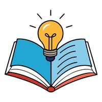 Bright Ideas from Books Illumination Knowledge Learning Education Wisdom Open Book Glowing Lightbulb Inspiration Creativity Reading Study Textbook vector
