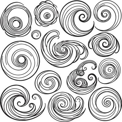 A collection of various stylized black wave and swirl designs